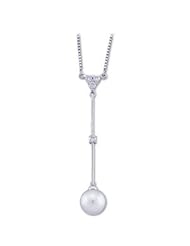14K White Gold 1/5 Cttw Freshwater Cultured Pearl & Diamond Necklace