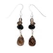 925 Silver, Smoky Topaz & Black Onyx Dangle Earrings