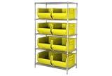 42 X 24 X 74 Chrome Wire Shelving With 8 24D Bins Yellow