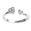 Sterling Silver Fashion Toe Ring - Hearts with Clear CZ - 2mm Band Width