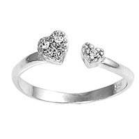 Sterling Silver Fashion Toe Ring - Hearts with Clear CZ - 2mm Band Width