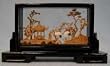 Chinese cork carving / sculpture / picture - hand carved, black lacquer frame (#21)