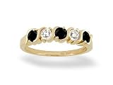 14K Yellow Gold Genuine Round Black Onyx and Diamond Ring