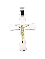 Stainless Steel & Yellow Gold Crucifix Cross Pendant