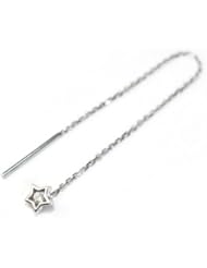 18K White Gold Diamond Accent Star Drop Style Chain Threader Single Earring (0.03 cttw, G-H Color, VS2-SI1 Clarity)