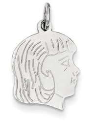 Genuine IceCarats Designer Jewelry Gift 14K White Gold Etched Medium Facing Right Engravable Girl Charm
