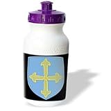Lee Hiller Designs Heraldic Symbols - Cross flory - Gold Cross flory on Sky Blue Shield - Faith Christianity - on Black - Water Bottles