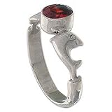 NOVICA Garnet ring, 'Dolphin Dance'