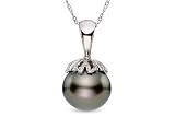 10-11mm Black Tahitian Cultured Pearl 14K White Gold Pendant w/Chain