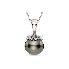 10-11mm Black Tahitian Cultured Pearl 14K White Gold Pendant w Chain by Diamond.com