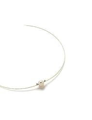 14K Yellow Gold Wire Necklace Set with Cultered Akoya Pearl and Bezel Set Diamonds