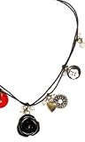 One Button Necklace with Enamel Rose Drop On Cord - Black