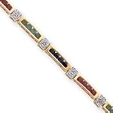 14k Diamond Ruby Sapphire Emerald Fancy Bracelet - 7 Inch - Lobster Claw