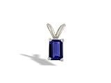 14K White Gold Emerald-cut Created Sapphire Pendant