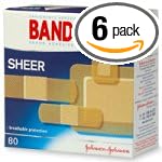 Band-Aid Brand Adhesive Bandages, Sheer, 80-Count Assorted Sizes (Pack of 6)