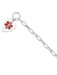 Sterling Silver Engraveable Enameled Heart Medical ID Bracelet