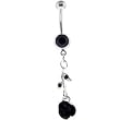 Black Long Stem Rose Gem Dangle Belly Ring