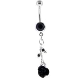Black Long Stem Rose Gem Dangle Belly Ring
