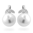 14k Gold Freshwater Pearl Diamond Stud Earrings
