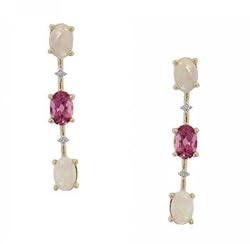 14KT Gold Drop Earrings - Opal Pink Tourmaline Diamond