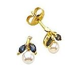 Sapphire & Pearl Earrings in 14K Yellow Gold - B0002TG9V8