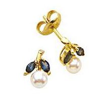 Sapphire and Pearl Earrings in 14K Yellow Gold by CoolStyles.com