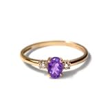 10KY Oval Amethyst and Diamond Ring