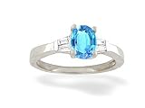 14K White Gold Genuine Oval Blue Topaz and Diamond Engagement Ring