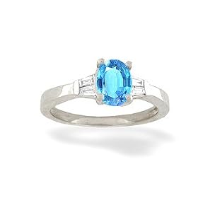 14K White Gold Genuine Oval Blue Topaz and Diamond Engagement Ring by Jewels For Me