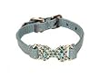 Blue Leather Swarovski Crystal "Bone Dog Collar" (XSmall)