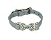 Blue Leather Swarovski Crystal "Bone Dog Collar" (XSmall)