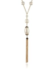 Carolee Pearl Tone Tassel Necklace, 36"
