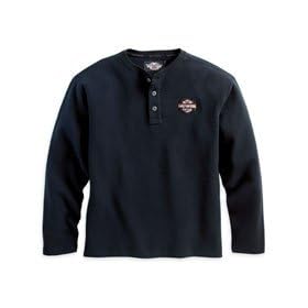Harley-Davidson® Men's Long Sleeve Henley Shirt. Embroidered graphics. 99011-07VM; 99012-07VM