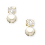 14K Yellow Gold Children's Button Pierced Earrings (Pair) w/Pearl