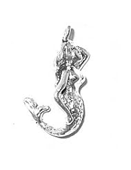 Sterling Silver 3D Mermaid Charm With Long Wavy Hair