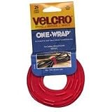 Velcro One Wrap Straps, 8 x 1/4 Inches, Red, 25 Pack (91438)