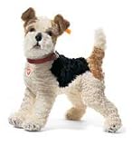 Steiff 35cm Foxy Fox Terrier with Genuine Leather Collar Standing (White/ Brown/ Black)