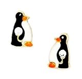 14k Yellow Gold Enamel Screwback Black Penguin Earrings - Measures 9x6mm - JewelryWeb