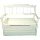 Gift Mark Cherry Deacon Style Toy Box with Spindle Back and Arm Rests, White