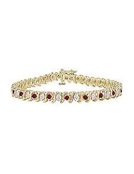Ruby and Diamond Tennis Bracelet : 18K Yellow Gold - 4.00 CT TGW