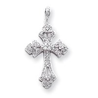 14k White Gold Diamond Cross Pendant - Measures 35.6x19.4mm