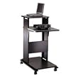 Tiffany Office Furniture Products - Presentation Stand, Adjustable, 18-1/2"x32-1/4"x39-1/4", Black - Sold as 1 EA - Designed for laptop computers, overhead and/or LCD projectors, this presentation stand offers reversible shelves and casters for easy mobility (two locking). Top surface is 38-1/2" high, providing a comfortable position for standing presentations. Front surface supporting projectors is adjustable to three positions in 4" increments. Fixed secondary shelf holds additional equipment.