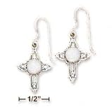 Sterling Silver Open Cross Earrings With 6mm Round Lab Opal