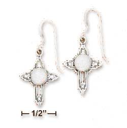 Sterling Silver Open Cross Earrings With 6mm Round Lab Opal