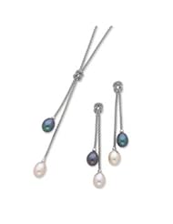 Sterling Silver Freshwater Cultured Pearl Knot 18in. Necklace & Earring Set