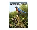 American Sportsman Sign Company Welcome Friends Tin Sign Bluebird