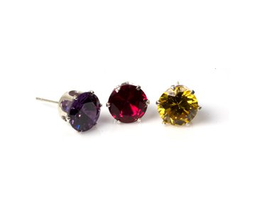 Click here to buy 8 MM ROUND CZ STUD STERLING SILVER EARRINGS (GARNET) - .925.