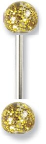 Body Piercing Jewellery Acrylic Tongue Bar - Gold Glitter
