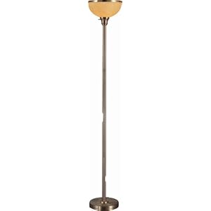 Antique Brass Torchiere with Alabastor Shade by 