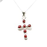 Deep Coral Cross Pendant In Sterling Silver On 18 Chain By The Olivia Collection